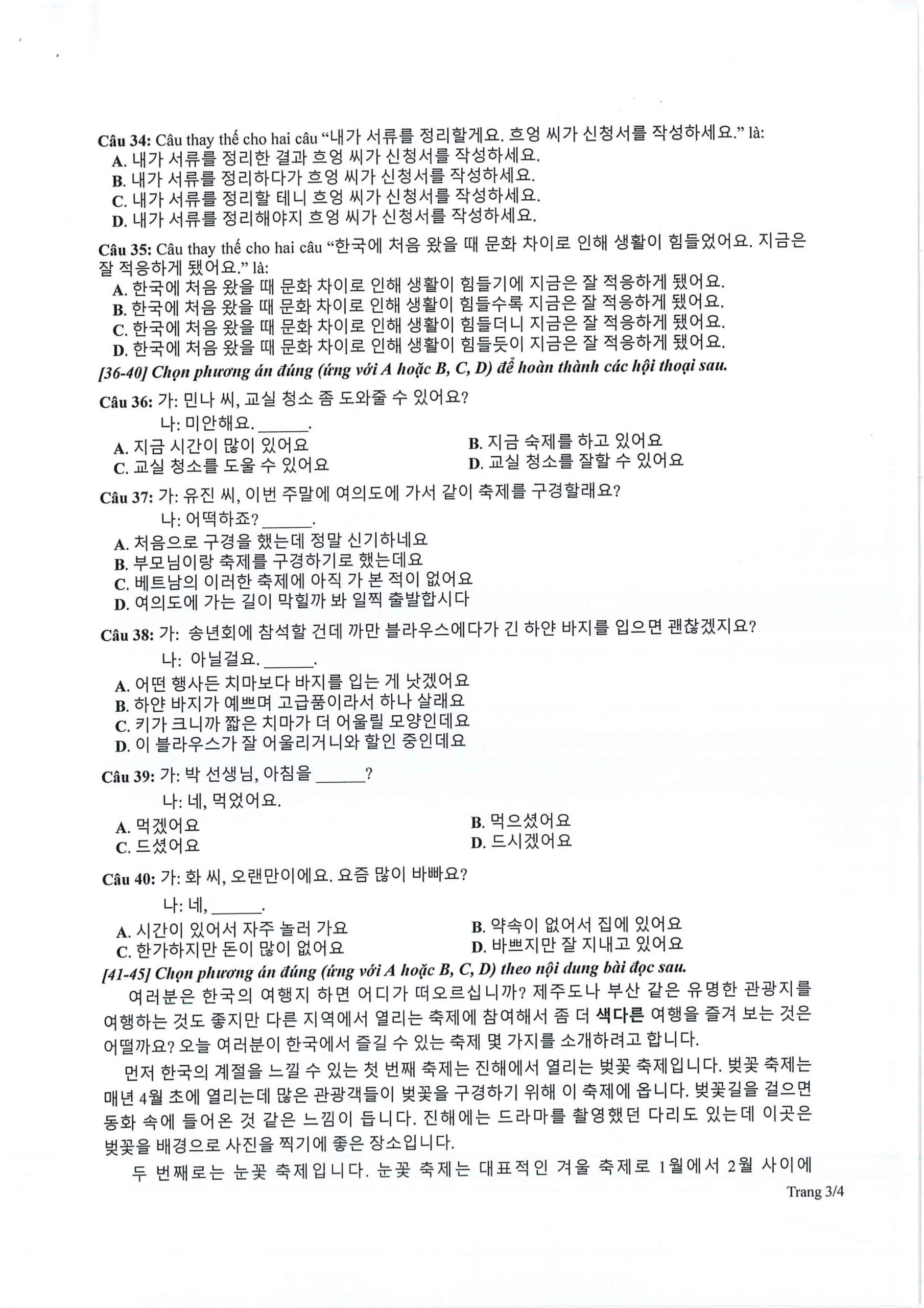 Đề tham khảo môn Tiếng Hàn – Kỳ thi tốt nghiệp THPT 2024 - 3